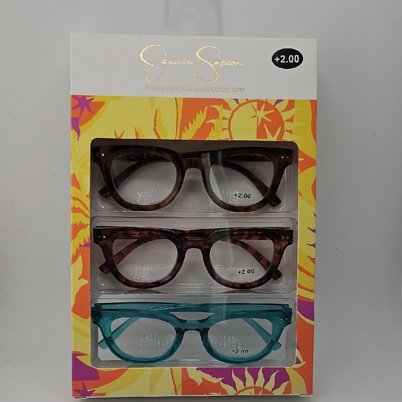 Jessica Simpson Brown and Teal Reading Glasses Trio +2.00 - Picture 1 of 3